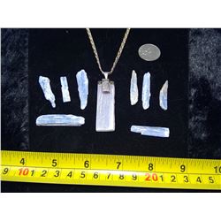 Selenite Necklace with Kyanite - Silver Mounting Crystals