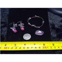 Amethyst Bracelet, earrings, and 1 Rock