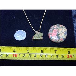 Unakite Bunny Necklace and Worry Stone
