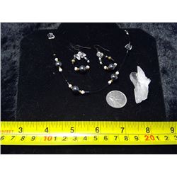 Crystal and Hematite Necklace, Earring, and Crystal