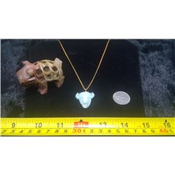 Amazonite Buffalo Head Necklace and Soap Stone Carving