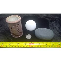 Soapstone Aromatherapy Burner and 2 Massage Stones