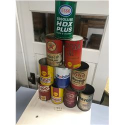 TEN OIL TINS - TEXACO, SHELL, MOBIL, ETC.