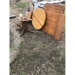 PALLET OF ROUND AND RECTANGLE TABLE TOPS, BASES, LEGS, ETC.