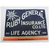 Image 1 : RUBY GENERAL INSURANCE PORCELAIN SIGN 18 x 12" (PAINT TOUCHED UP)