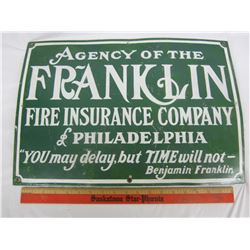 FRANKLIN INSURANCE PORCELAIN SIGN 14 X 20"