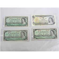 FOUR ONE DOLLAR BILLS (1) 1954, (2) 1967, (1) 1973