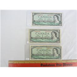 THREE 1954 REPLACEMENT ONE DOLLAR NOTES