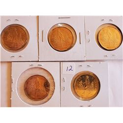 5 Loonie Dollar Coins - Terry Fox on Reverse