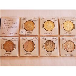 7 Consecutive Cdn Silver Half Dollars 80% - 1960-66
