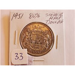 1951 King George Silver Half Dollar - 80%