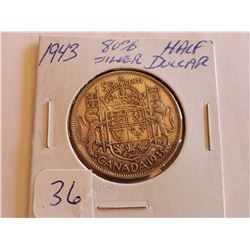 1943 King George Silver Half Dollar - 80%