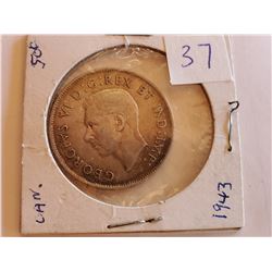 1943 King George Silver Half Dollar - 80%