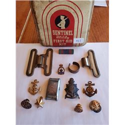 15 Piece Asst. Military Related Item Keepsakes in Sentinal Tin