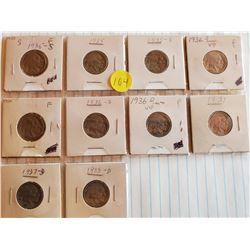 10x U.S. Buffalo Nickels - 1935s, 35, 35s, 36s, 36, 36s, 36D, 37, 37s, 38D