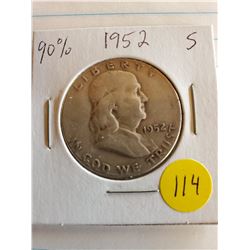 U.S. 1952 S Franklin Half Dollar - 90% Silver