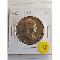 U.S. 1957D Franklin Half Dollar - 90% Silver