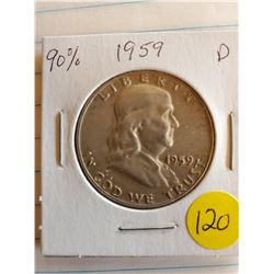 U.S. 1959D Franklin Half Dollar - 90% Silver
