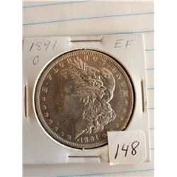 U.S. 1891O EF Morgan Silver Dollar - 90%