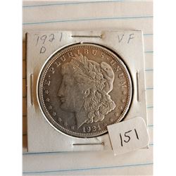U.S. 1921D VF Morgan Silver Dollar - 90%