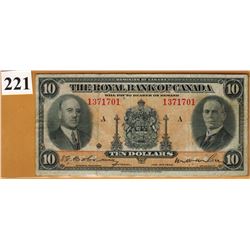 1935 ROYAL BANK OF CANADA - $10 BANKNOTE - SER. # 1371701