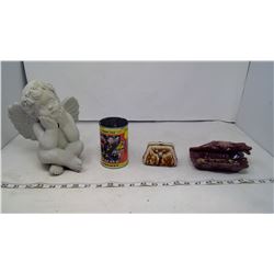 Hockey Card Can, Alligator Ash Tray, Angel Statue