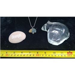 Glass Bean w/ Gold Flake, Jasper Bear Necklace, and Strength Stone