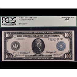 1914 $100 Atlanta Federal Reserve Note PCGS 55