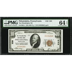1929 $10 Philadelphia National Bank Note PMG 64EPQ