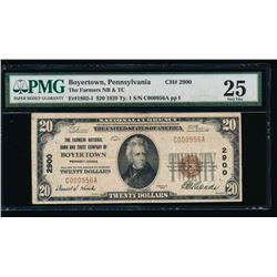 1929 $20 Boyertown National Bank Note PMG 25