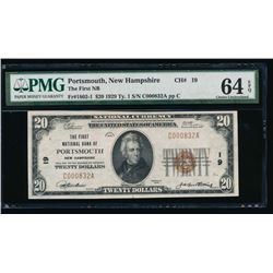 1929 $20 Portsmouth National Bank Note PMG 64EPQ