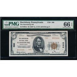 1929 $5 Harrisburg National Bank Note PMG 66EPQ