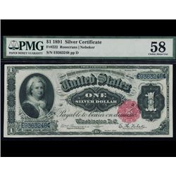1891 $1 Martha Washington Silver Certificate PMG 58