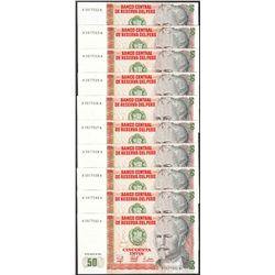 Lot of (10) 1987 Peru Cincuenta Intis Uncirculated Bank Notes