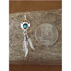 Sterling Silver Turquoise Bear Paw Pendant with Chain