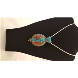 Turquoise Red Coral And Blue Lapis Lazuli Pendant with Chain