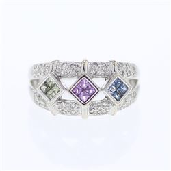 14KT White Gold 0.45ctw Multi Color Sapphire and Diamond Ring