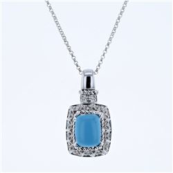 14KT White Gold 2.10ct Turquoise and Diamond Pendant with Chain