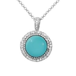 14KT White Gold 6.84ct Turquoise and Diamond Pendant with Chain