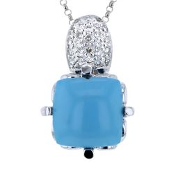 14KT White Gold 7.02ct Turquoise and Diamond Pendant with Chain