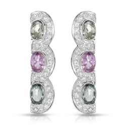 14KT White Gold 3.39ctw Multi Color Sapphire and Diamond Earrings