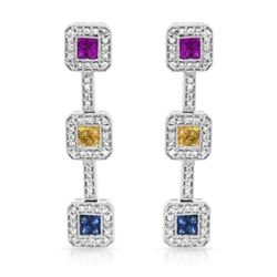 14KT White Gold 1.34ctw Multi Color Sapphire and Diamond Earrings