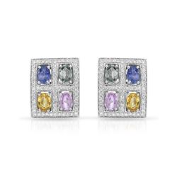 14KT White Gold 4.27ctw Multi Color Sapphire and Diamond Earrings