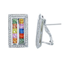 14KT White Gold 3.33ctw Multi Color Sapphire and Diamond Earrings