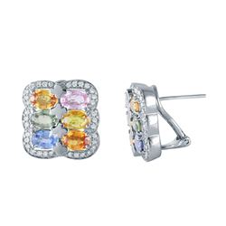 18KT White Gold 7.13ctw Multi Color Sapphire and Diamond Earrings