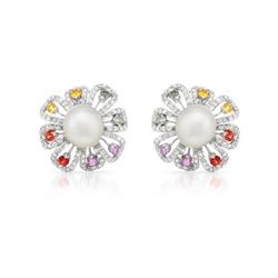 14KT White Gold 24.92ctw Pearl Sapphire and Diamond Earrings