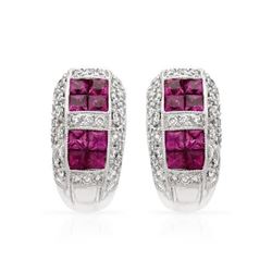 18KT White Gold 1.49ctw Ruby and Diamond Earrings
