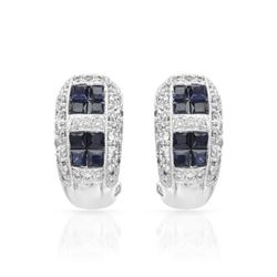 18KT White Gold 1.39ctw Blue Sapphire and Diamond Earrings