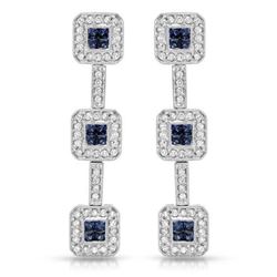 14KT White Gold 1.18ctw Blue Sapphire and Diamond Earrings