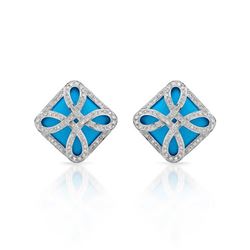 14KT White Gold 15.14ctw Turquoise and Diamond Earrings